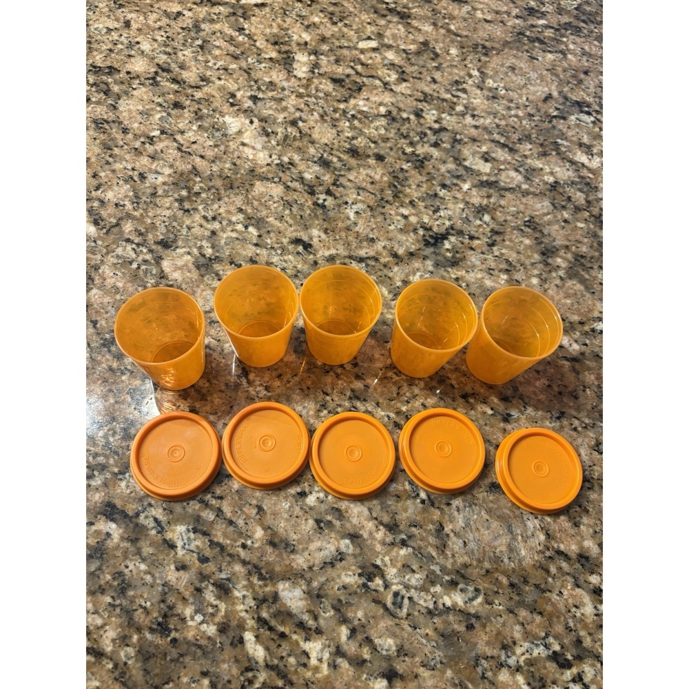 Tupperware 2-oz Minis 5 Pc Set Salad Dressing Mayo Spices Orange w/ Seals
